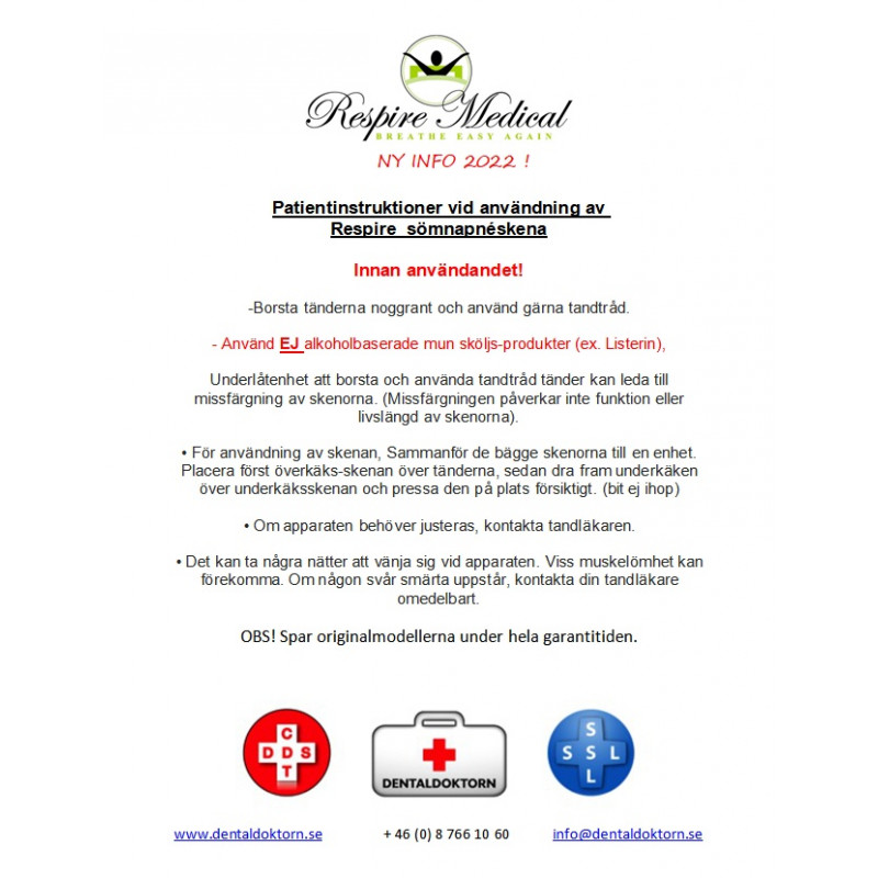 Bruksanvisning för  Respire Medical, Blue Series + Respire Medical, Pink Series